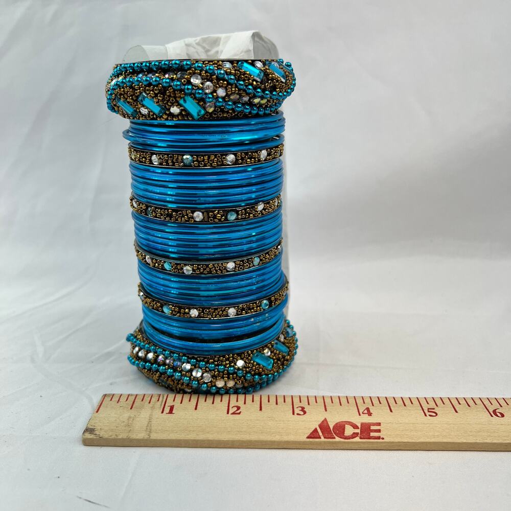 Blue Rhinestone Bangle Set Stack Desi Bridal Wedd… - image 2